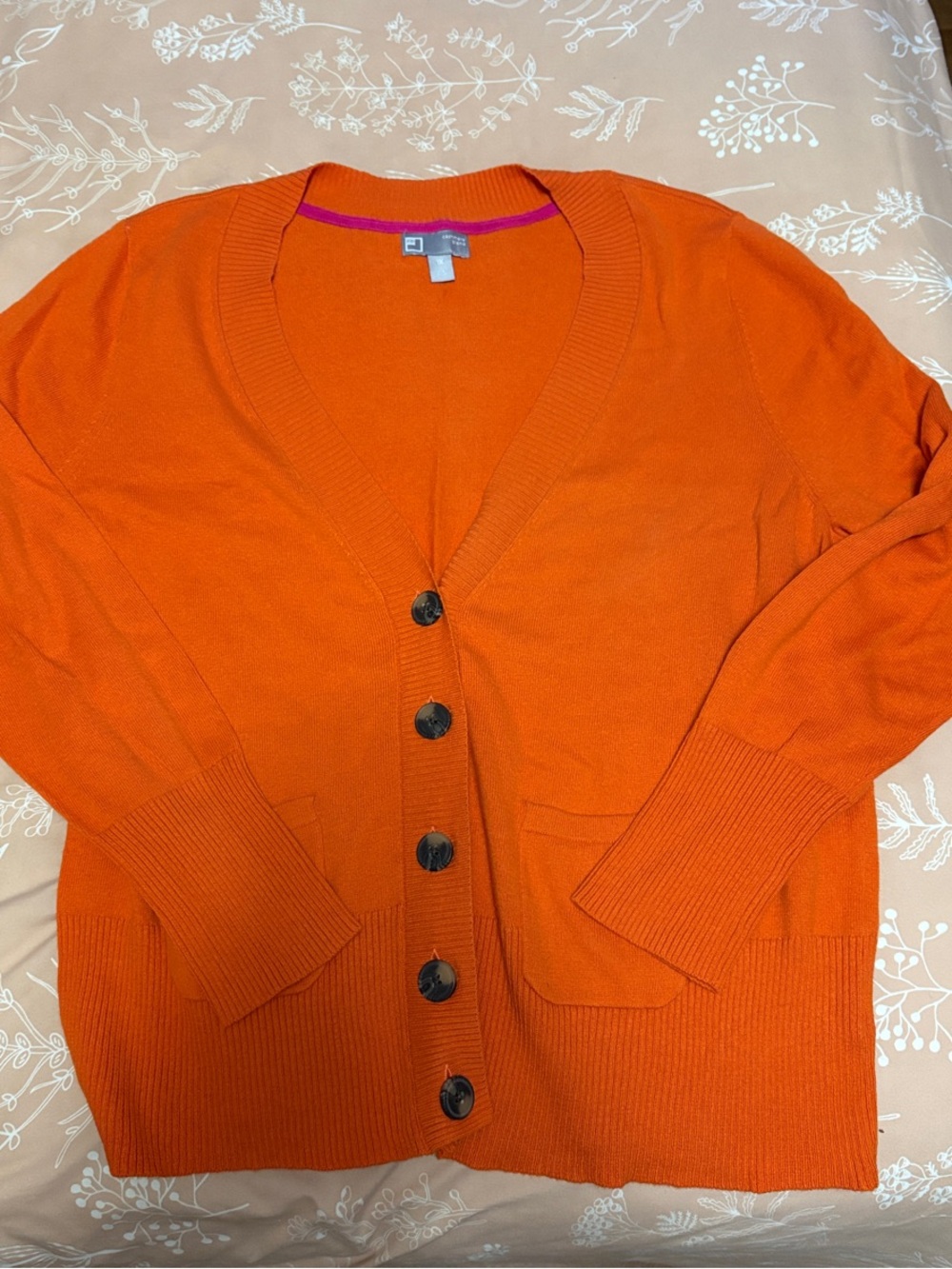 Women's Orange V-Neck Button Cardigan
